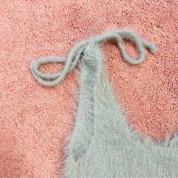 Zara Seafoam Mint Green Fuzzy Tie-Shoulder Crop Top Bralette. Size Small. - Picture 10 of 14